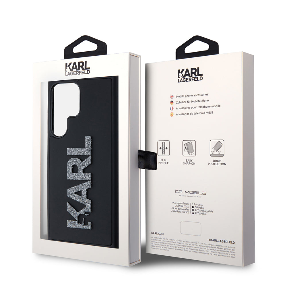 Husa pentru Samsung Galaxy S23 Ultra S918, Karl Lagerfeld, 3D Rubber Glitter Logo, Neagra