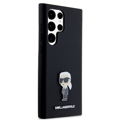 Husa pentru Samsung Galaxy S23 Ultra S918, Karl Lagerfeld, Silicone Ikonik Karl Metal, Neagra