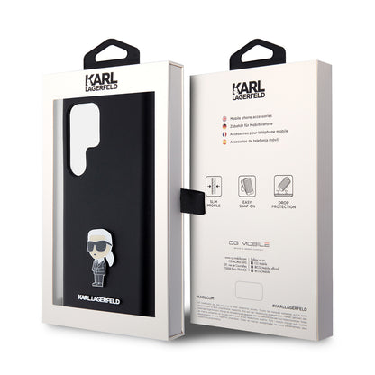 Husa pentru Samsung Galaxy S23 Ultra S918, Karl Lagerfeld, Silicone Ikonik Karl Metal, Neagra