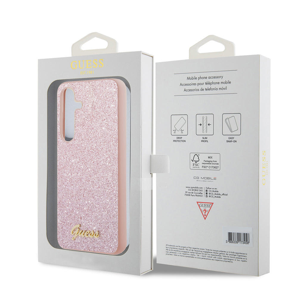 Husa pentru Samsung Galaxy S24+ S926, Guess, Glitter Script, Roz