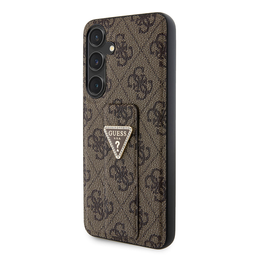 Husa pentru Samsung Galaxy S24+ S926, Guess, Grip Stand 4G Triangle Strass, Maro