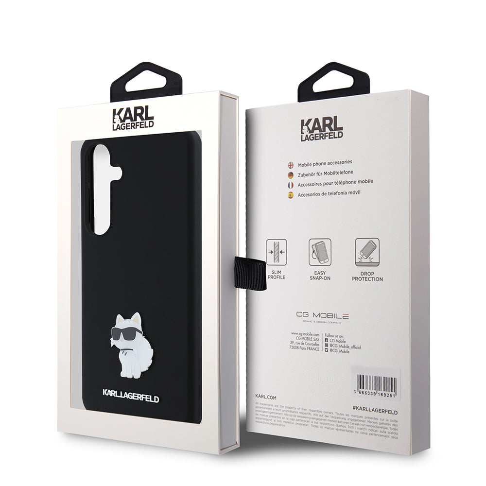 Husa pentru Samsung Galaxy S24+ S926, Karl Lagerfeld, Silicone Choupette Metal, Neagra