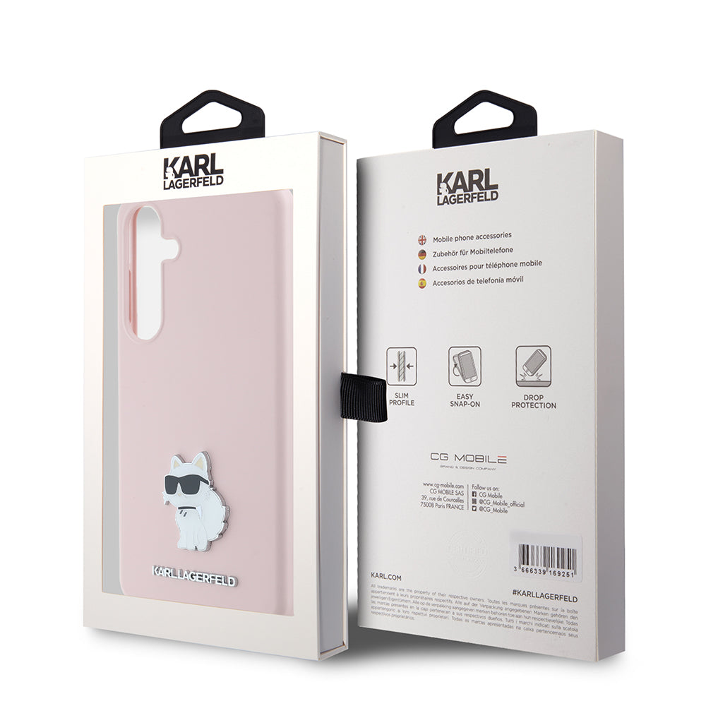 Husa pentru Samsung Galaxy S24+ S926, Karl Lagerfeld, Silicone Choupette Metal, Roz
