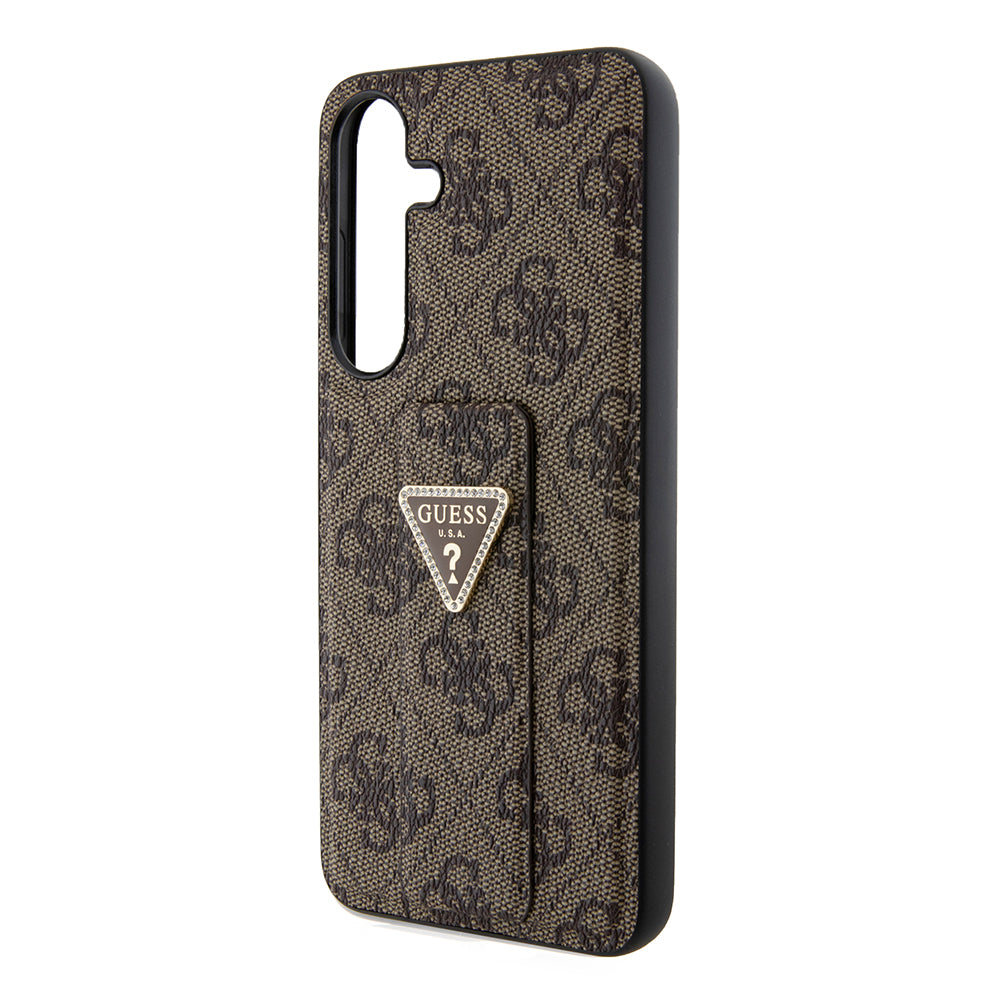 Husa pentru Samsung Galaxy S24 S921, Guess, Grip Stand 4G Triangle Strass, Maro