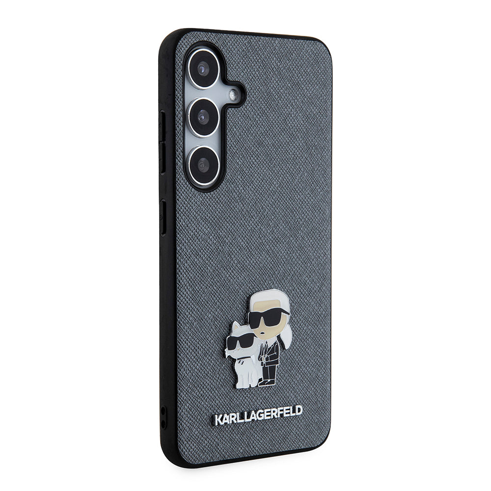 Husa pentru Samsung Galaxy S24 S921, Karl Lagerfeld, Saffiano Karl & Choupette Metal, Gri