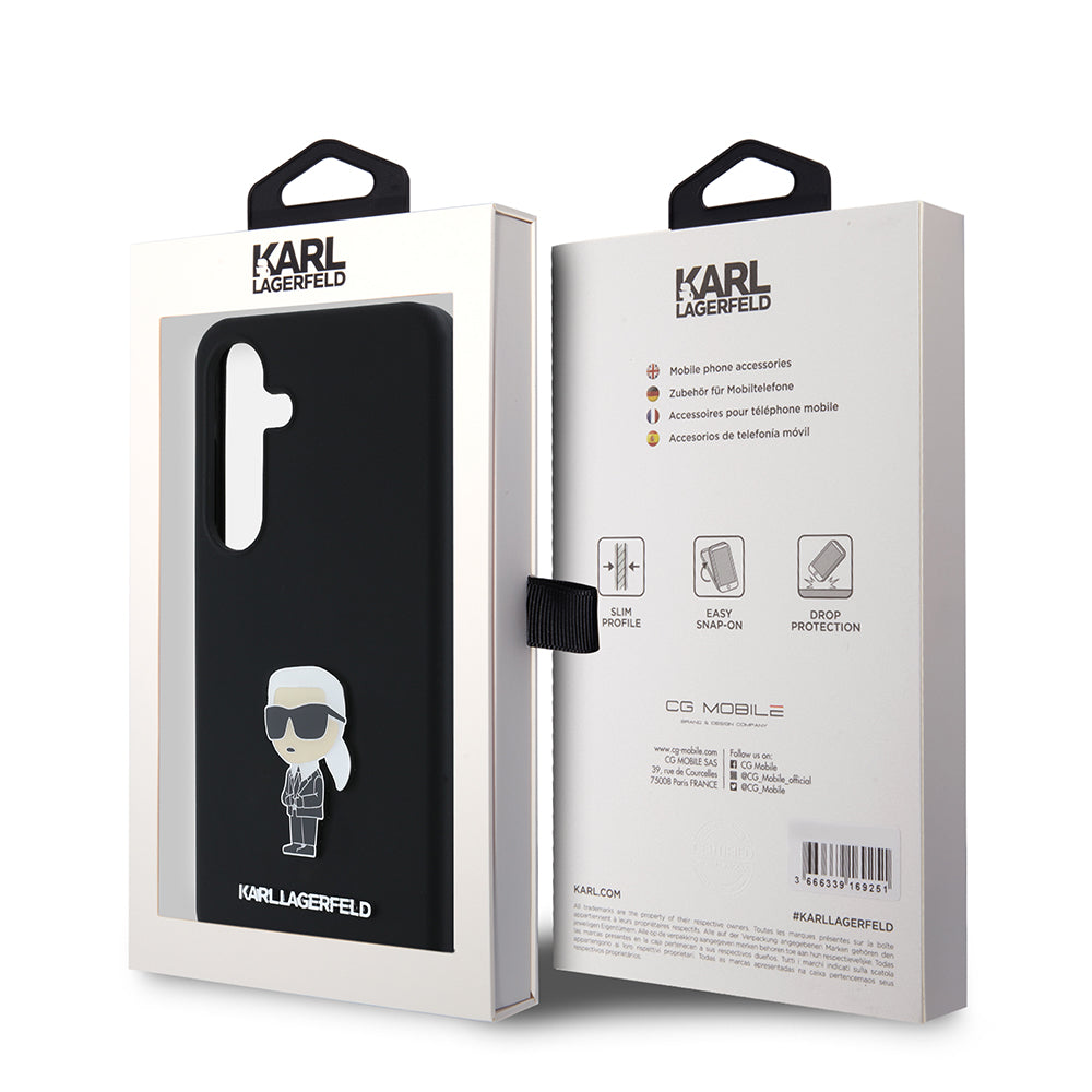 Husa pentru Samsung Galaxy S24 S921, Karl Lagerfeld, Silicone Ikonik Karl Metal, Neagra