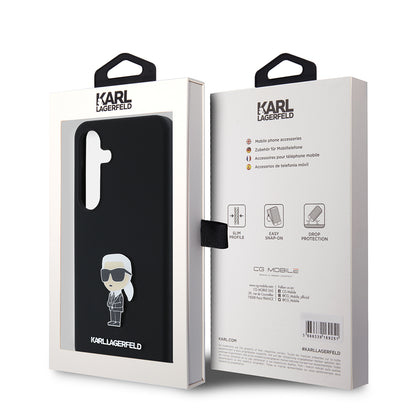 Husa pentru Samsung Galaxy S24 S921, Karl Lagerfeld, Silicone Ikonik Karl Metal, Neagra