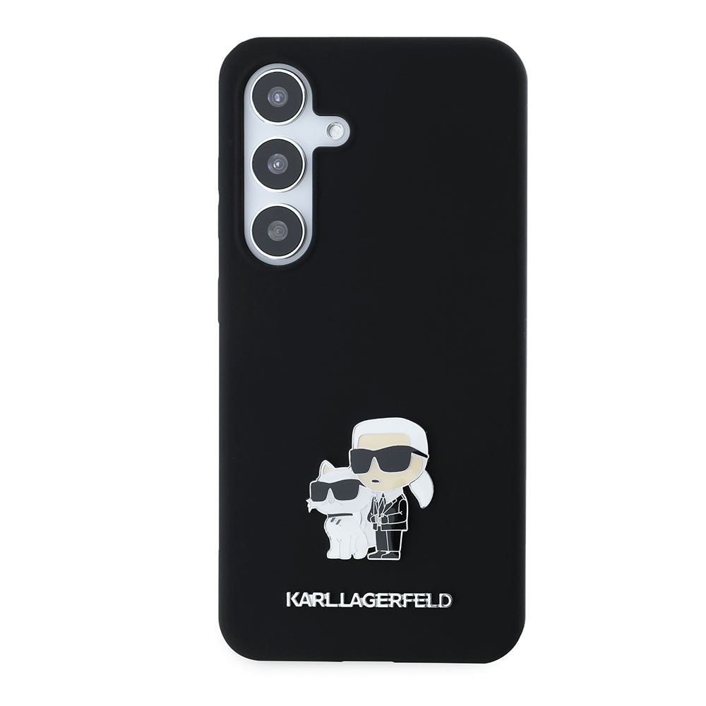 Husa pentru Samsung Galaxy S24 S921, Karl Lagerfeld, Silicone Karl & Choupette Metal, Neagra