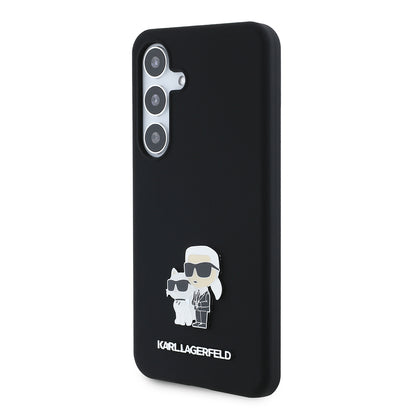 Husa pentru Samsung Galaxy S24 S921, Karl Lagerfeld, Silicone Karl & Choupette Metal, Neagra