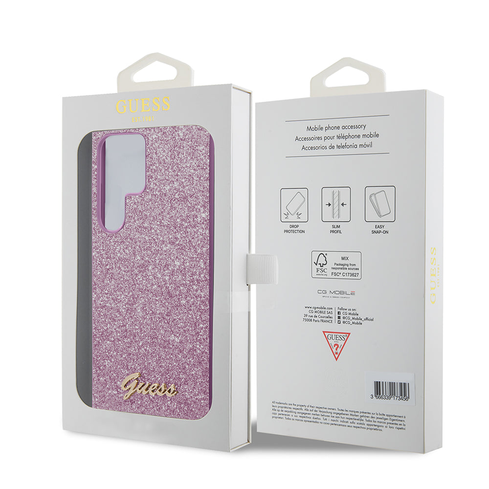 Husa pentru Samsung Galaxy S24 Ultra S928, Guess, Glitter Script, Aurie
