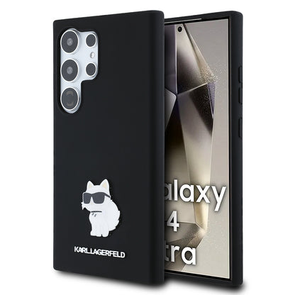 Husa pentru Samsung Galaxy S24 Ultra S928, Karl Lagerfeld, Silicone Choupette Metal, Neagra