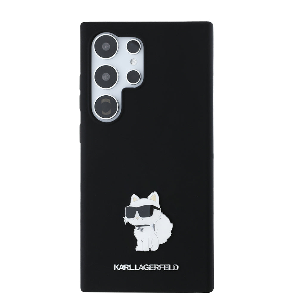 Husa pentru Samsung Galaxy S24 Ultra S928, Karl Lagerfeld, Silicone Choupette Metal, Neagra