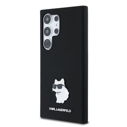 Husa pentru Samsung Galaxy S24 Ultra S928, Karl Lagerfeld, Silicone Choupette Metal, Neagra