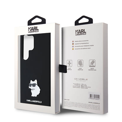 Husa pentru Samsung Galaxy S24 Ultra S928, Karl Lagerfeld, Silicone Choupette Metal, Neagra