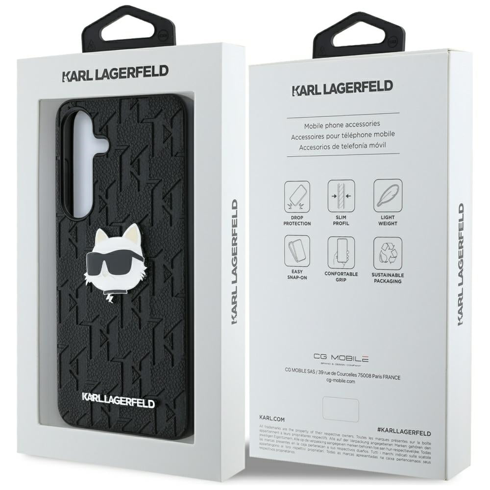 Husa pentru Samsung Galaxy S25+ S936, Karl Lagerfeld, Monogram Choupette's Head, Neagra