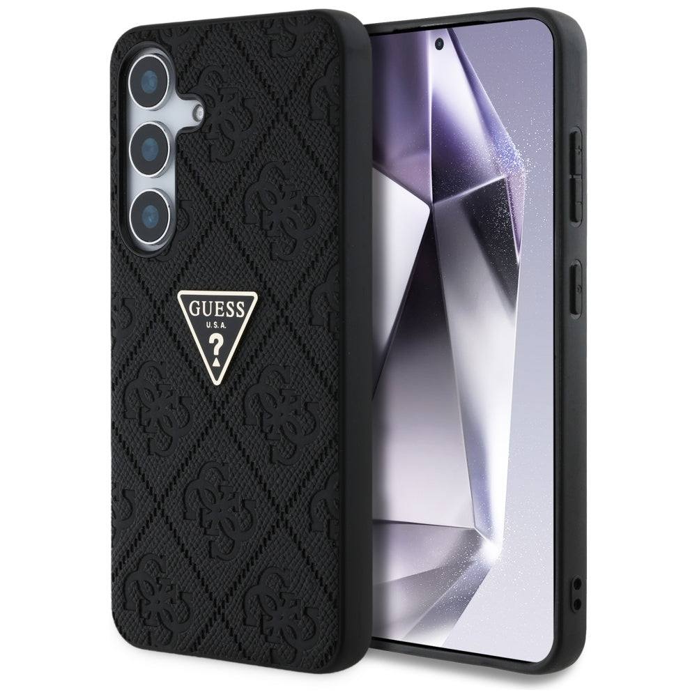 Husa pentru Samsung Galaxy S25 S931, Guess, Grained Hot Stamp 4G Triangle, Neagra