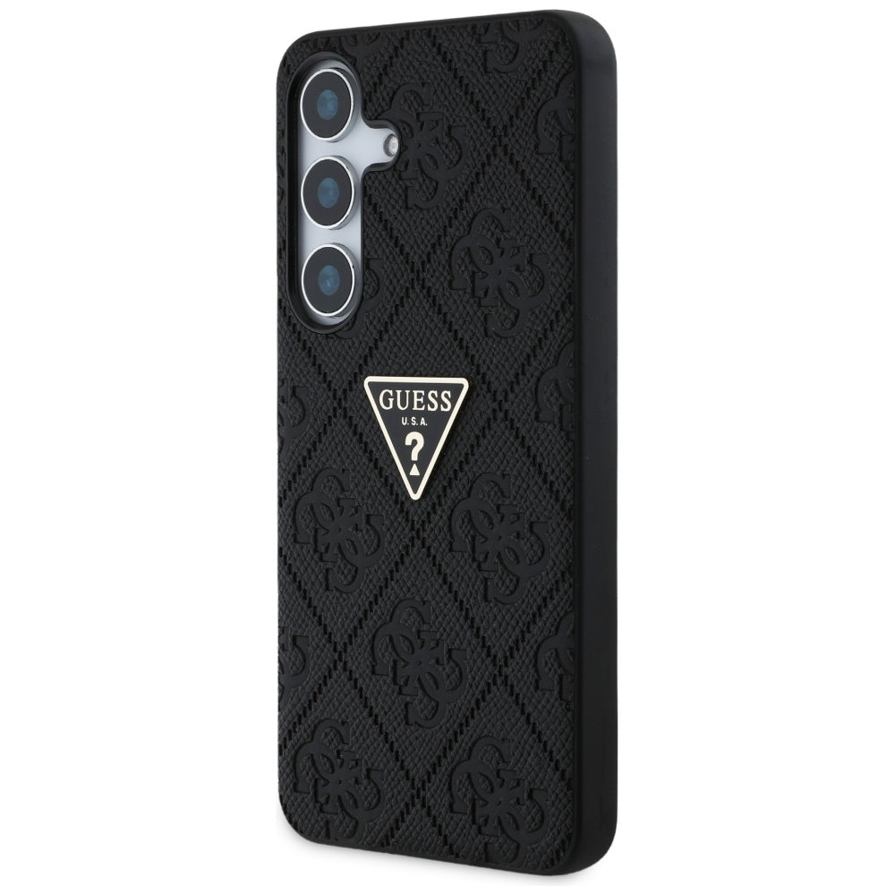 Husa pentru Samsung Galaxy S25 S931, Guess, Grained Hot Stamp 4G Triangle, Neagra