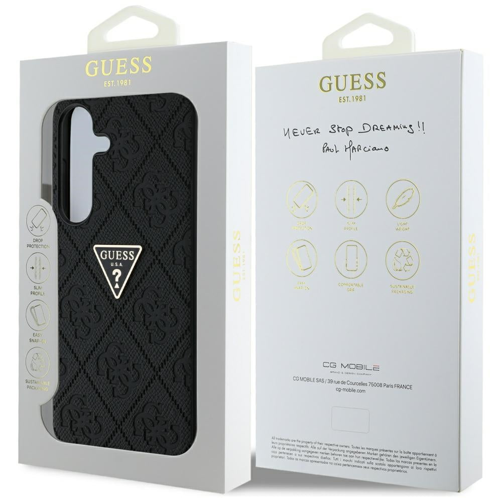 Husa pentru Samsung Galaxy S25 S931, Guess, Grained Hot Stamp 4G Triangle, Neagra