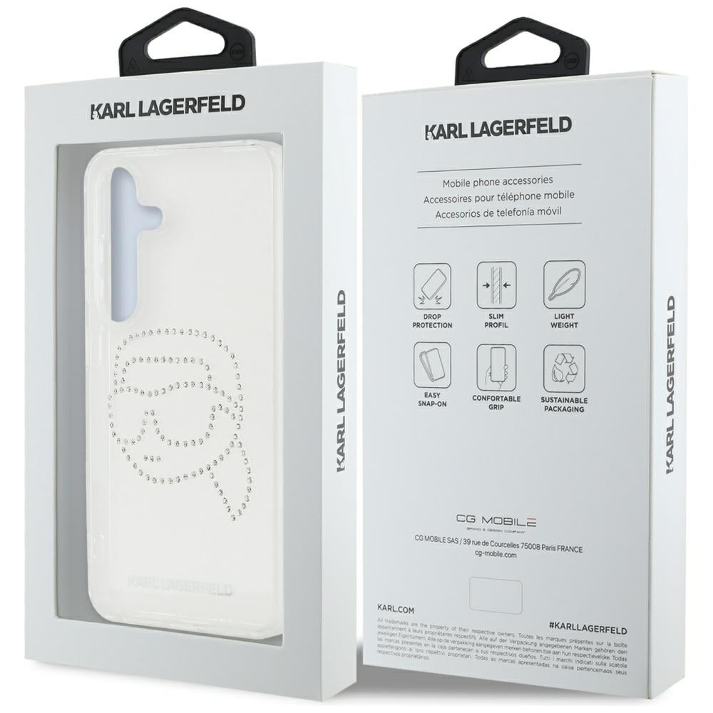 Husa pentru Samsung Galaxy S25 S931, Karl Lagerfeld, IML Rhinestones Karl's Head, Transparenta