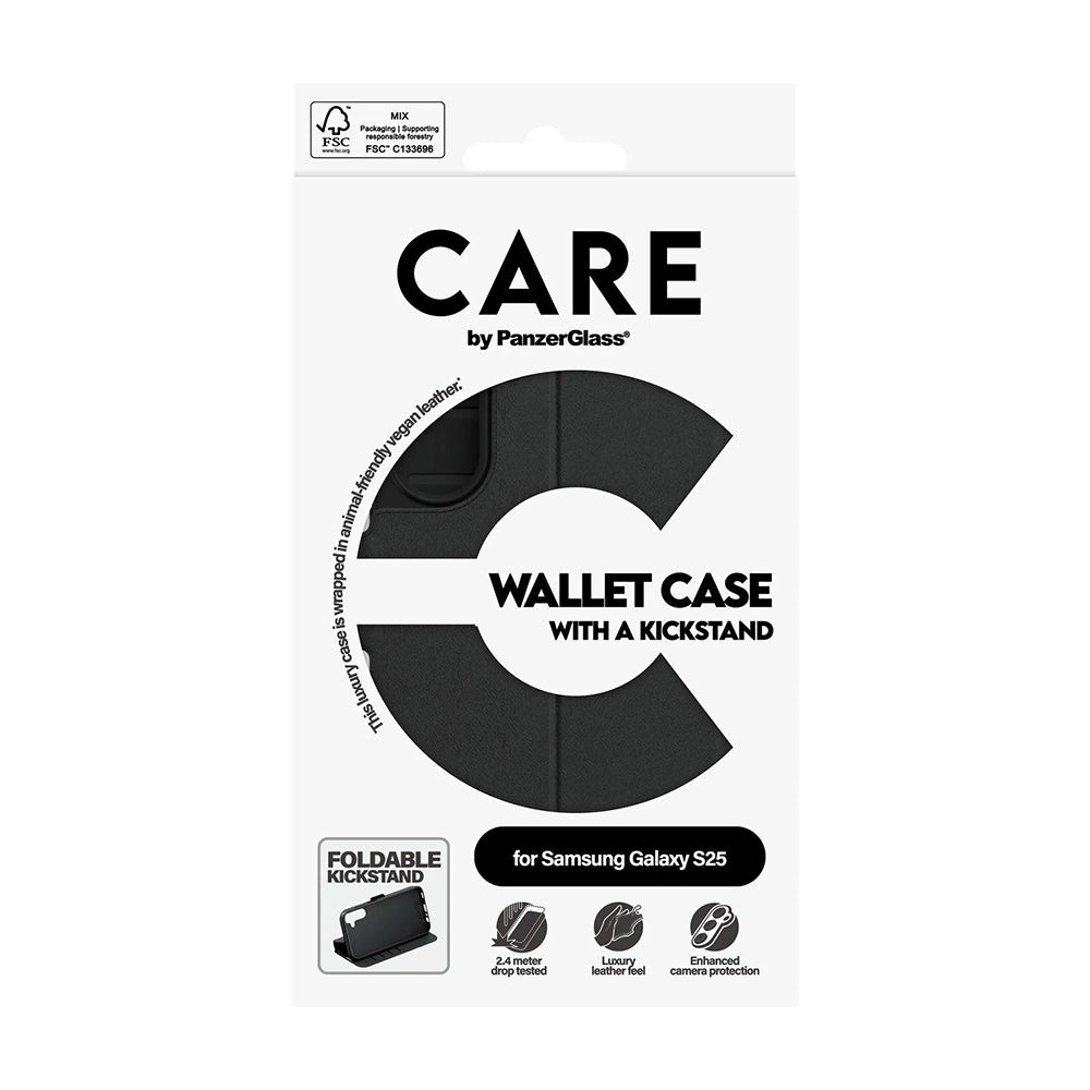 Husa pentru Samsung Galaxy S25 S931, PanzerGlass, Care Feature Kickstand Wallet, Neagra