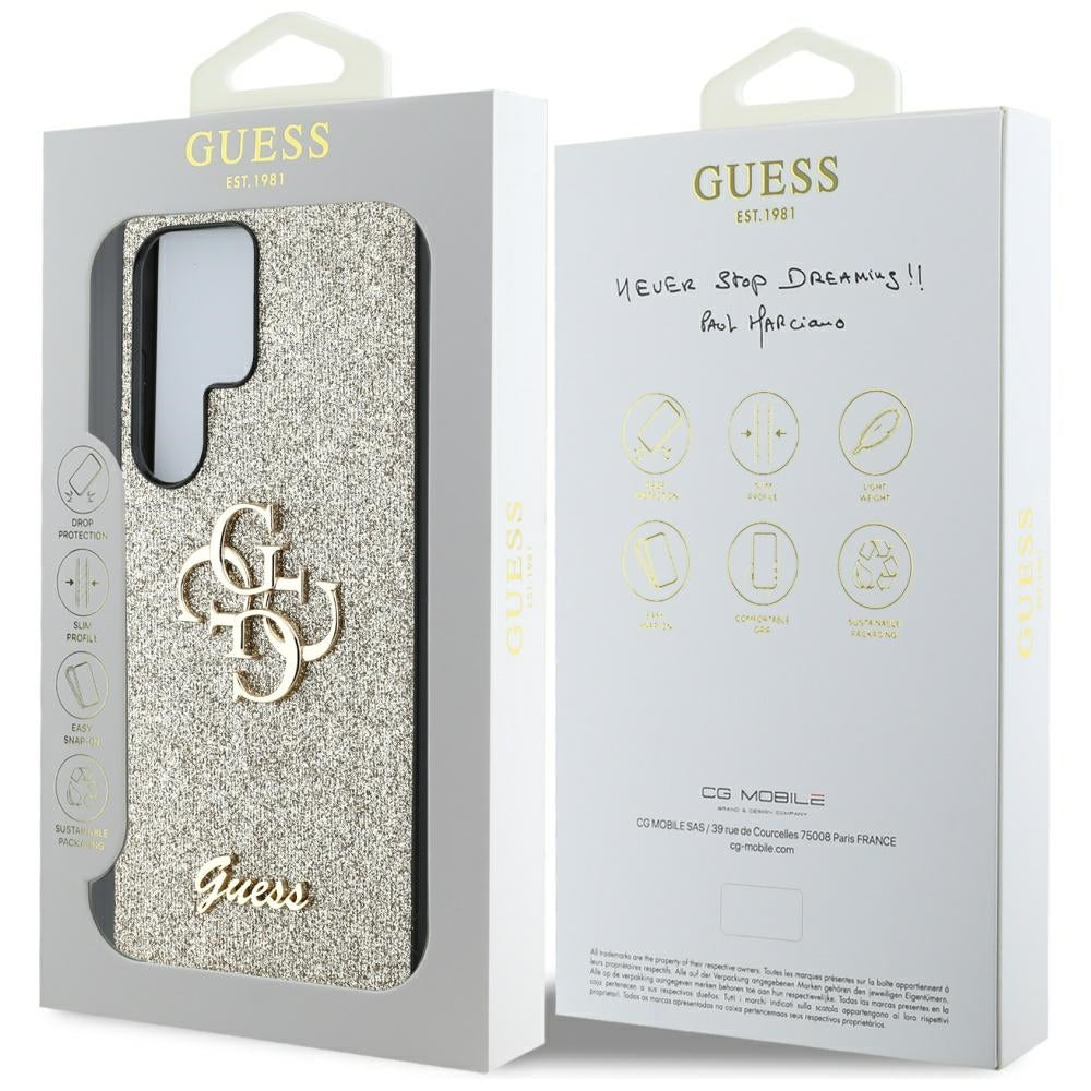 Husa pentru Samsung Galaxy S25 Ultra S938, Guess, Glitter Big 4G Script, Aurie