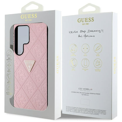Husa pentru Samsung Galaxy S25 Ultra S938, Guess, Grained Hot Stamp 4G Triangle, Roz