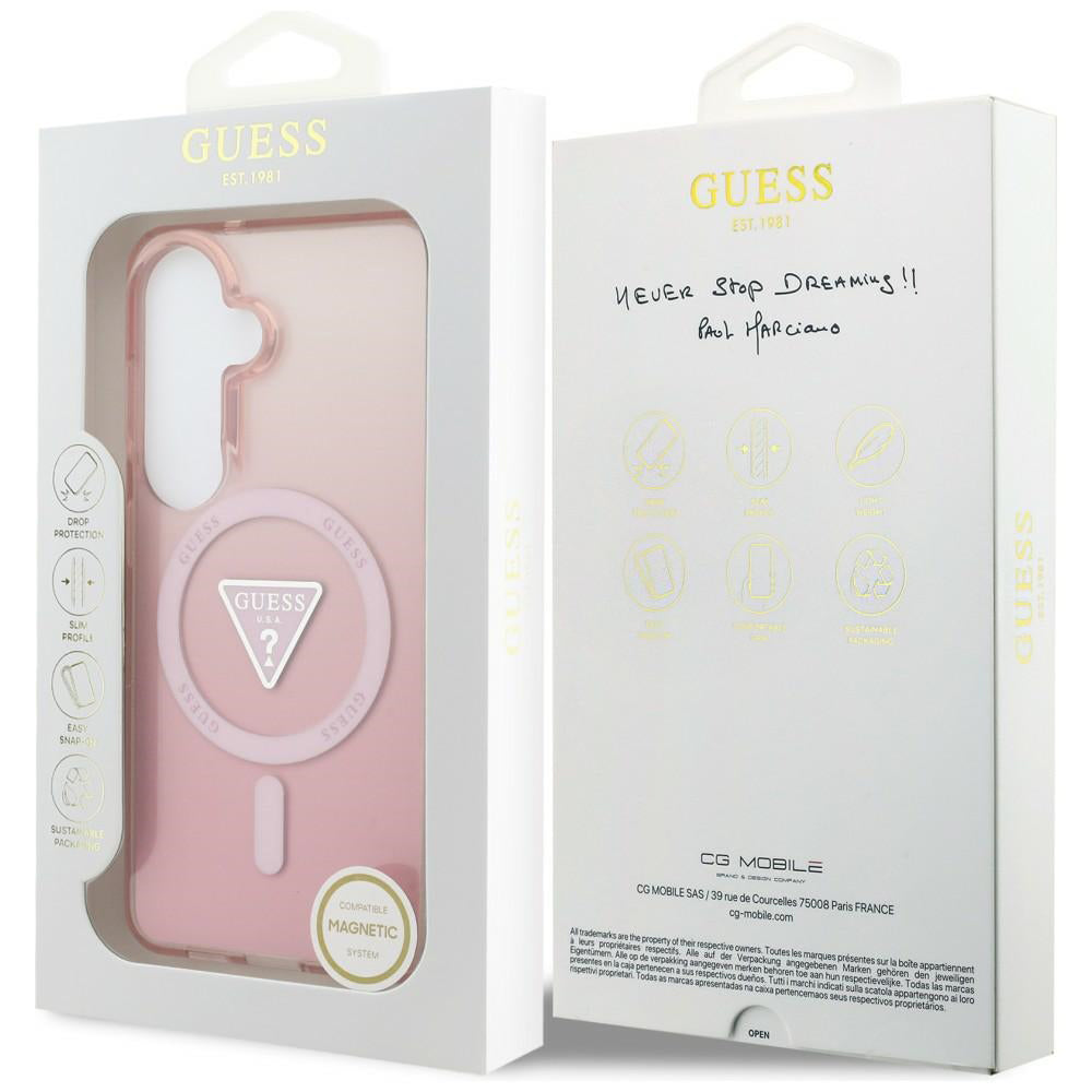 Husa MagSafe pentru Samsung Galaxy S26 S942, Guess, IML Gradient Triangle Logo, Roz