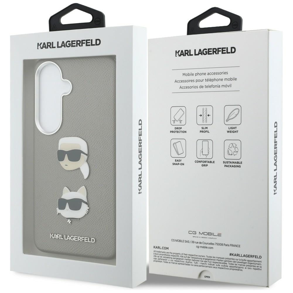 Husa pentru Samsung Galaxy S26 S942, Karl Lagerfeld, Saffiano Karl & Choupette's Head Pin, Gri
