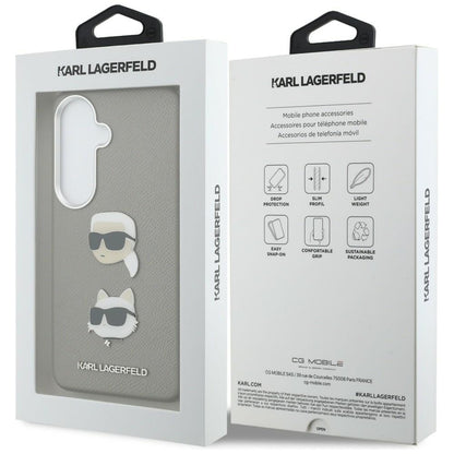 Husa pentru Samsung Galaxy S26 S942, Karl Lagerfeld, Saffiano Karl & Choupette's Head Pin, Gri
