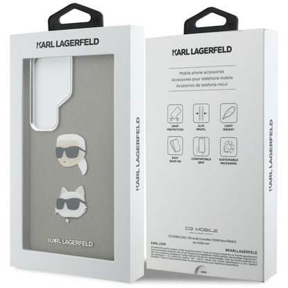 Husa pentru Samsung Galaxy S26 Ultra S948, Karl Lagerfeld, Saffiano Karl & Choupette's Head Pin, Gri