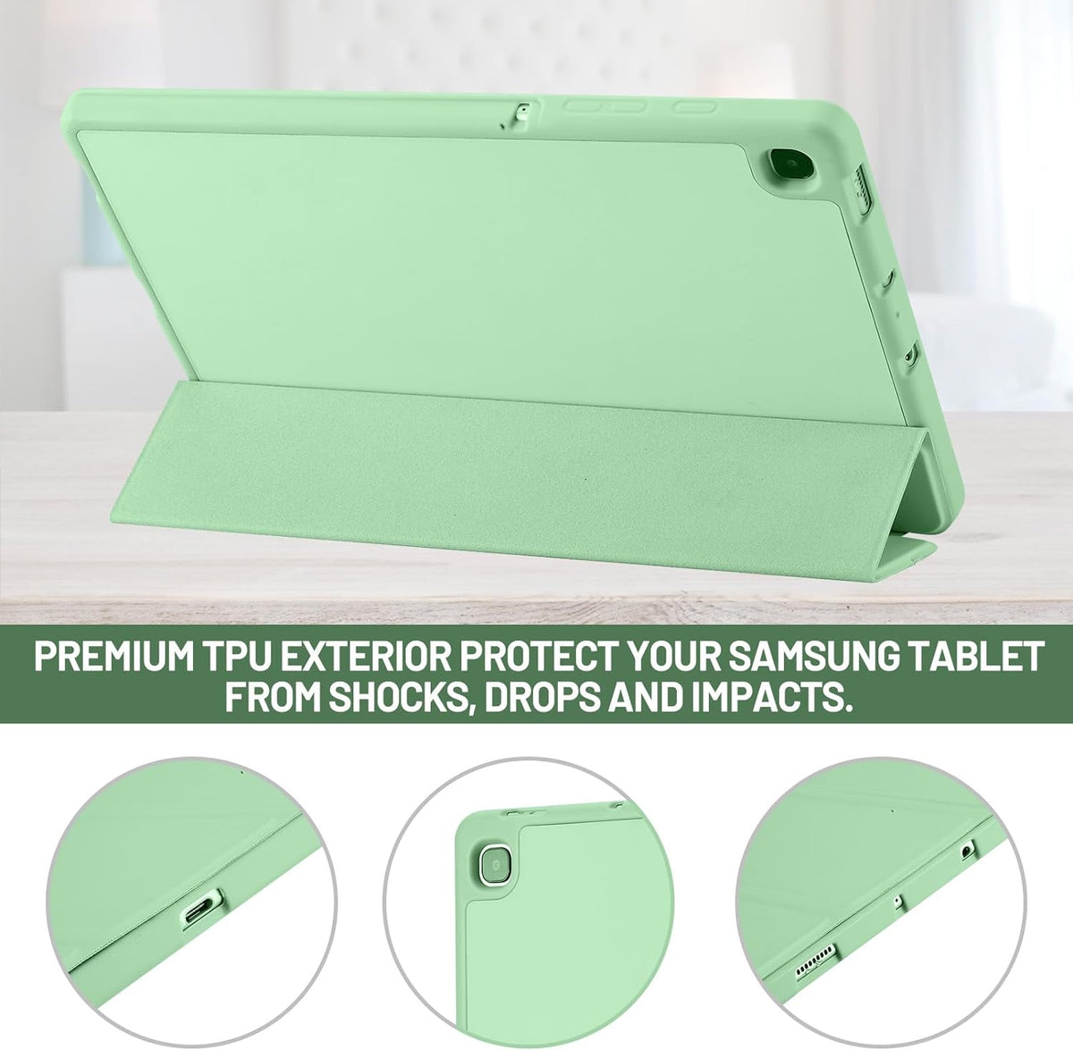 Husa pentru Samsung Galaxy Tab S6 Lite (2024) / Tab S6 Lite (2022) / Tab S6 Lite (2020), Techsuit, Flex Trifold, Verde Matcha