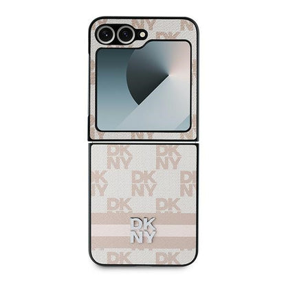 Husa pentru Samsung Galaxy Z Flip7 FE F761 / Z Flip6 F741, DKNY, Chequered Pattern Printed Stripes, Roz
