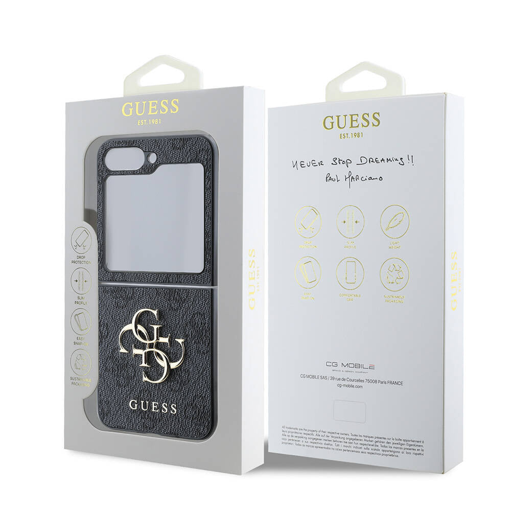 Husa pentru Samsung Galaxy Z Flip7 FE F761 / Z Flip6 F741, Guess, 4G Metal Logo, Neagra