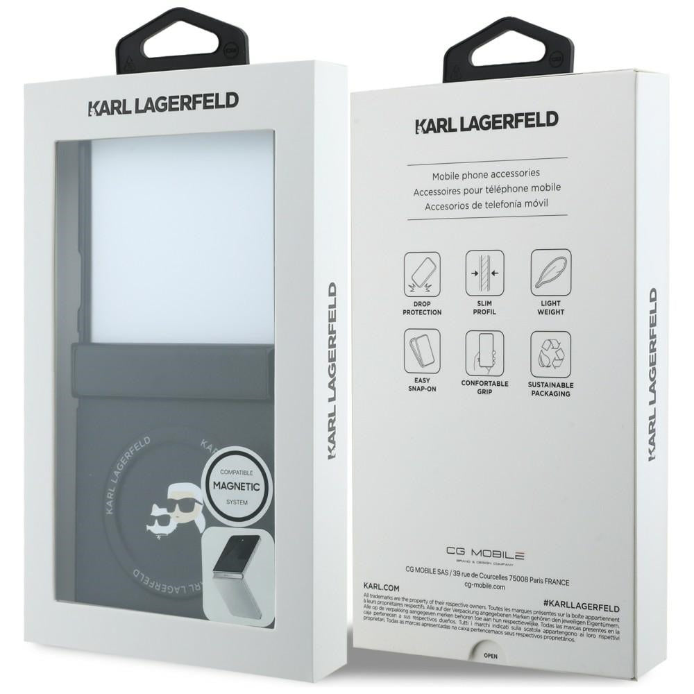 Husa pentru Samsung Galaxy Z Flip8 F776, Karl Lagerfeld, Karl & Choupette Head Pin, Neagra