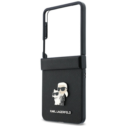 Husa pentru Samsung Galaxy Z Flip8 F776, Karl Lagerfeld, Saffiano Karl & Choupette Metal Pin, Neagra