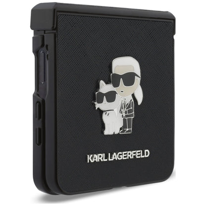 Husa pentru Samsung Galaxy Z Flip8 F776, Karl Lagerfeld, Saffiano Karl & Choupette Metal Pin, Neagra