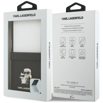 Husa pentru Samsung Galaxy Z Flip8 F776, Karl Lagerfeld, Saffiano Karl & Choupette Metal Pin, Neagra