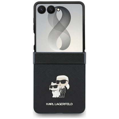 Husa pentru Samsung Galaxy Z Flip8 F776, Karl Lagerfeld, Saffiano Karl & Choupette Metal Pin, Neagra
