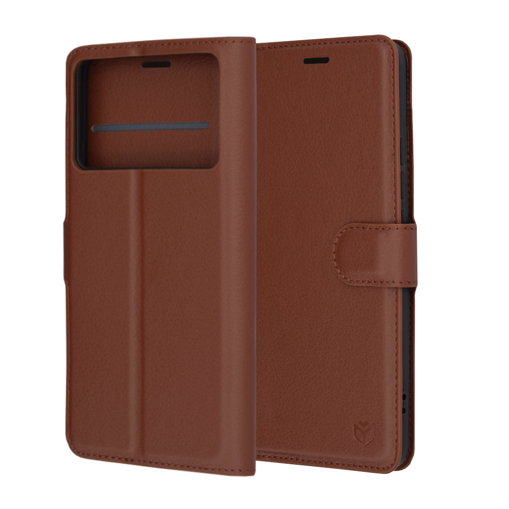 Husa pentru Xiaomi Poco F6 Pro, Techsuit, Leather Folio, Maro