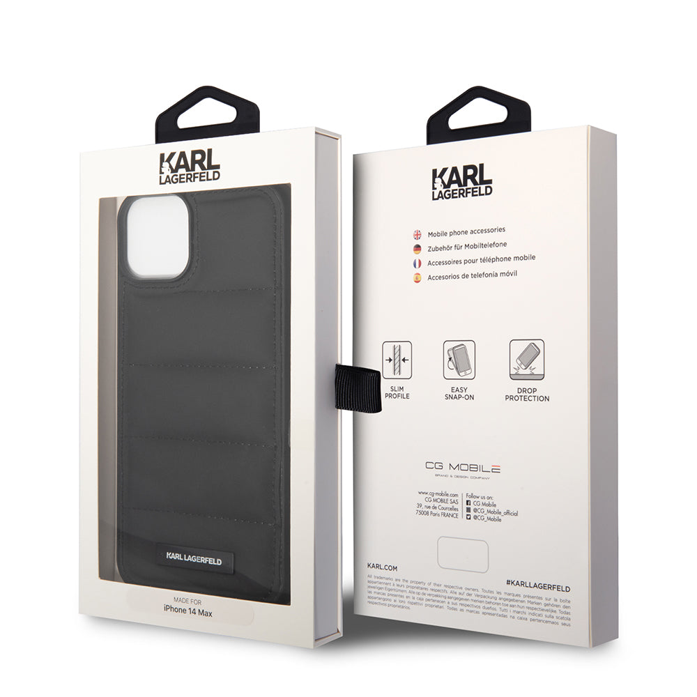 Husa pentru Apple iPhone 14 Plus, Karl Lagerfeld, Quilted Puffy Metal Logo, Neagra