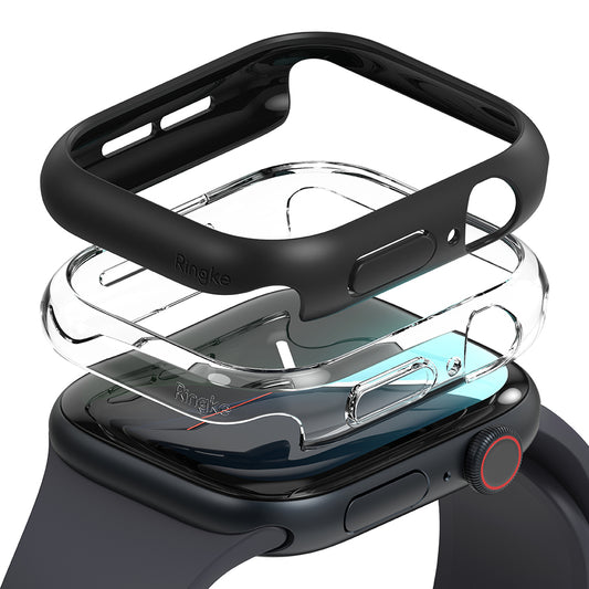 Husa Ringke Slim pentru Apple Watch Series 10 / 11 42mm, Set 2 bucati, Neagra Mata / Transparenta