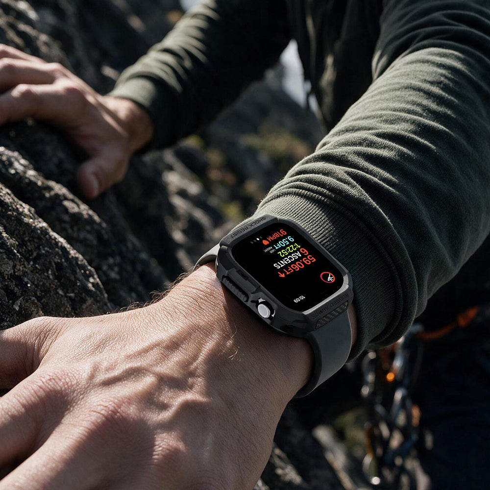 Husa Spigen Rugged Armor pentru Apple Watch Series 12 42mm, Neagra Mata ACS11877