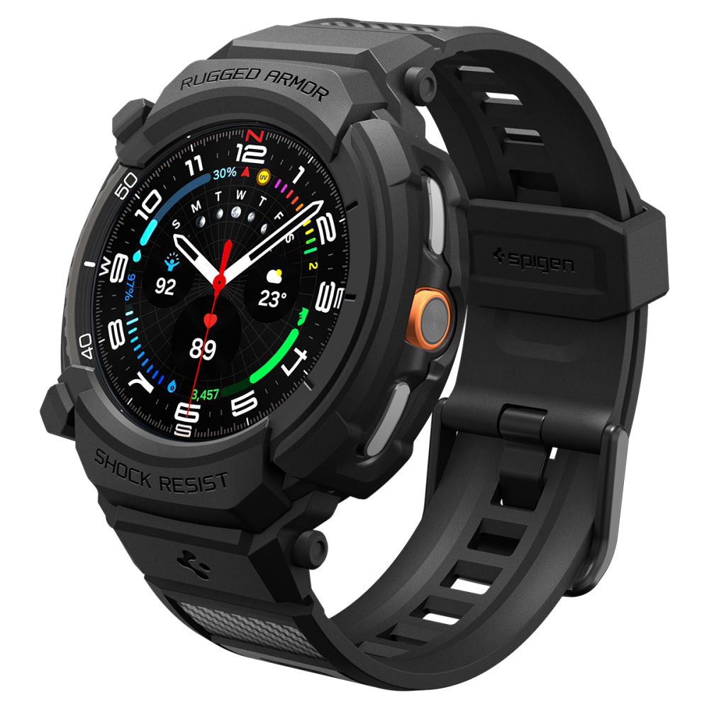 Husa Spigen Rugged Armor Pro pentru Samsung Galaxy Watch8 Classic, Neagra Mata ACS10013