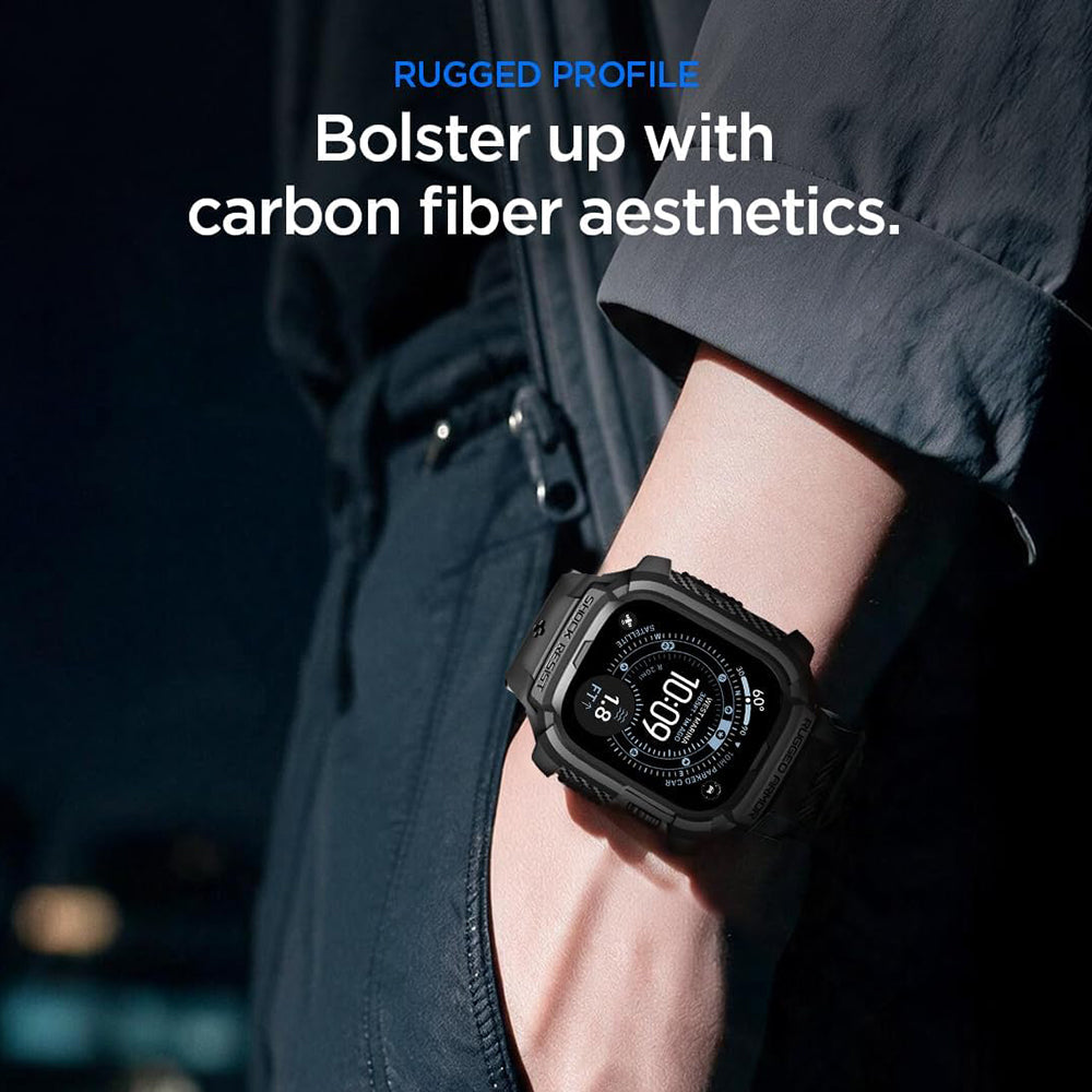 Husa Spigen Rugged Armor Pro with Screen Protector pentru Apple Watch Ultra Series, Neagra ACS12053