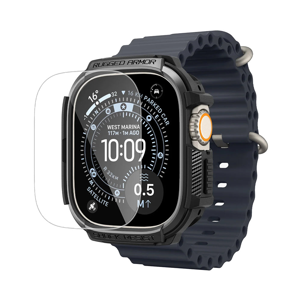 Husa Spigen Rugged Armor with Screen Protector pentru Apple Watch Ultra Series, Neagra ACS11414