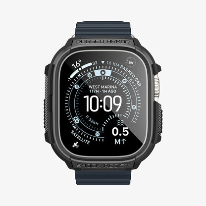 Husa Spigen Rugged Armor with Screen Protector pentru Apple Watch Ultra Series, Neagra ACS11414