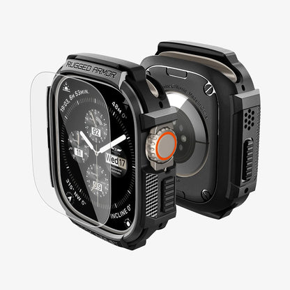 Husa Spigen Rugged Armor with Screen Protector pentru Apple Watch Ultra Series, Neagra ACS11414