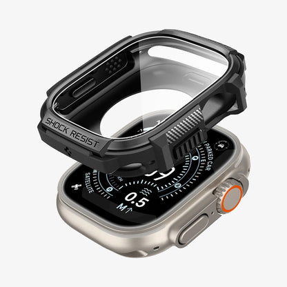 Husa Spigen Rugged Armor with Screen Protector pentru Apple Watch Ultra Series, Neagra ACS11414