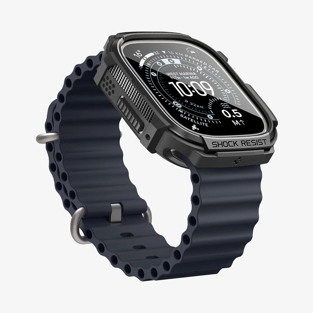 Husa Spigen Rugged Armor with Screen Protector pentru Apple Watch Ultra Series, Neagra ACS11414