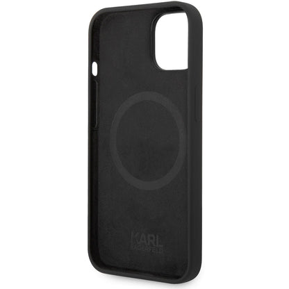 Husa MagSafe pentru Apple iPhone 14 Plus, Karl Lagerfeld, Liquid Silicone Karl Head, Neagra